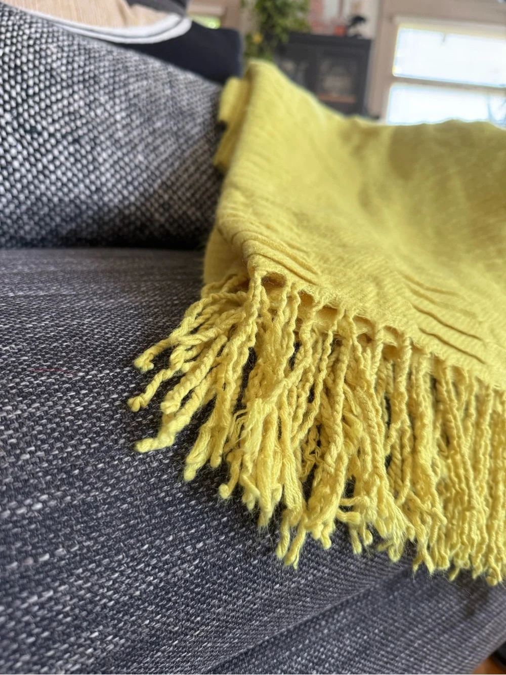 West Elm Yellow Woven Throw with Fringe